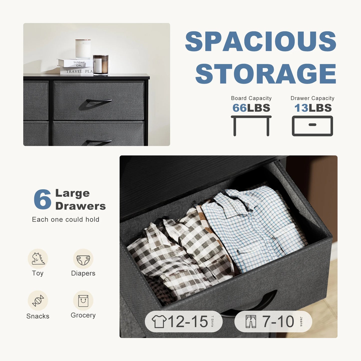 6 Fabric Drawers Nightstand