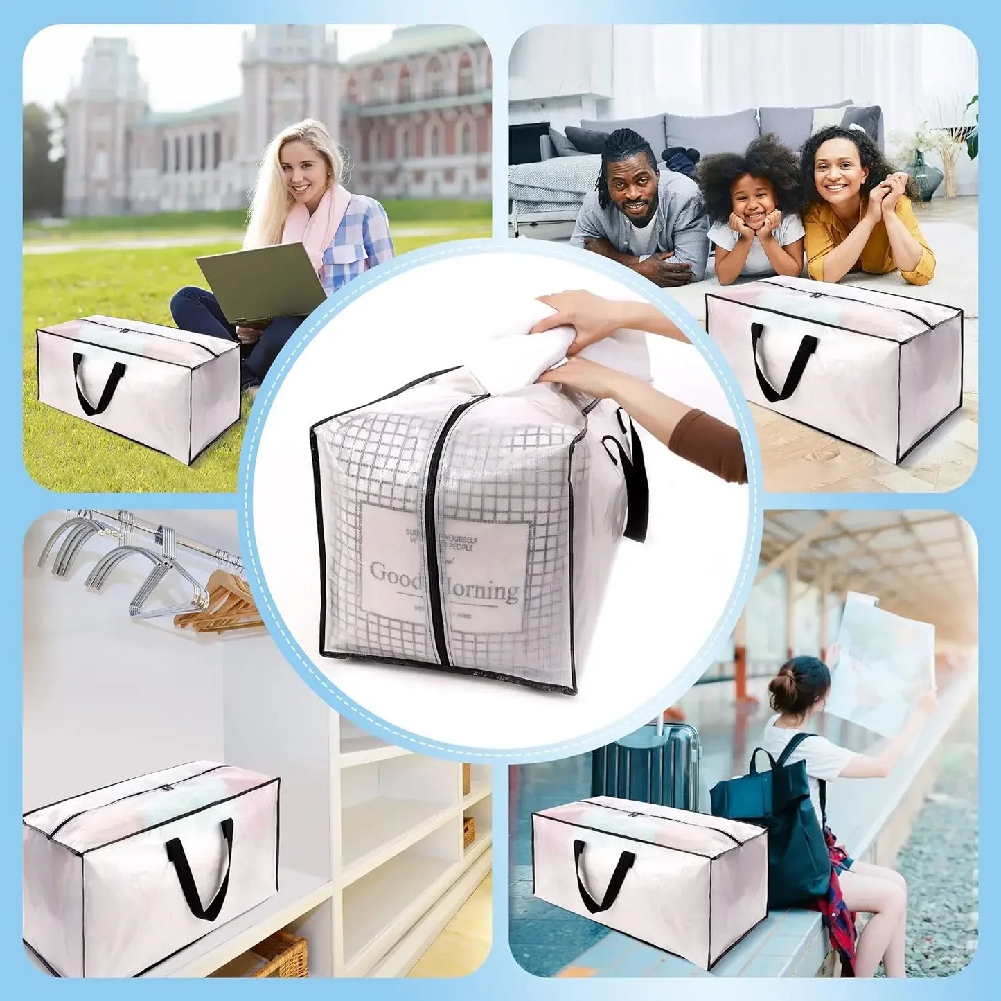 Large Strong Moving Bags with Zippers & Carrying Handles, 12 Pack