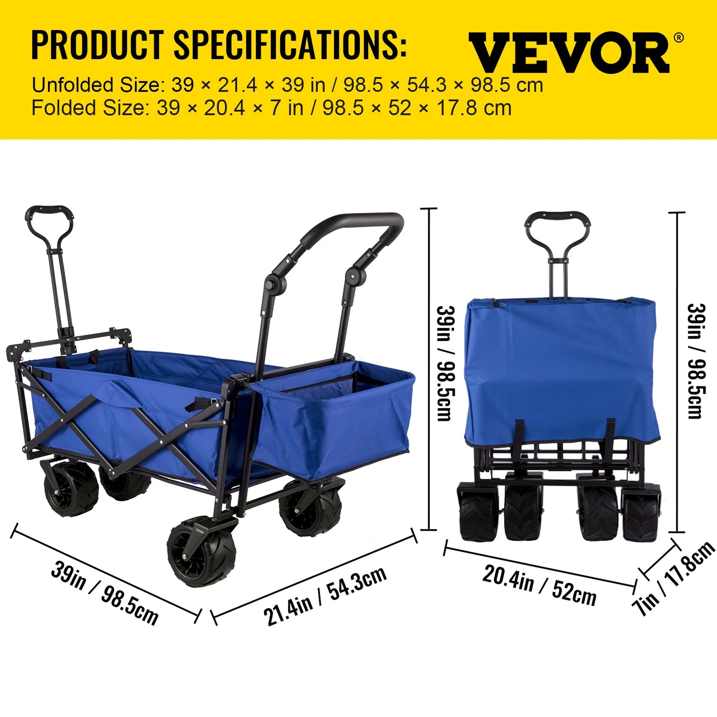 Folding Wagon Cart W/ Adjustable Handlebar