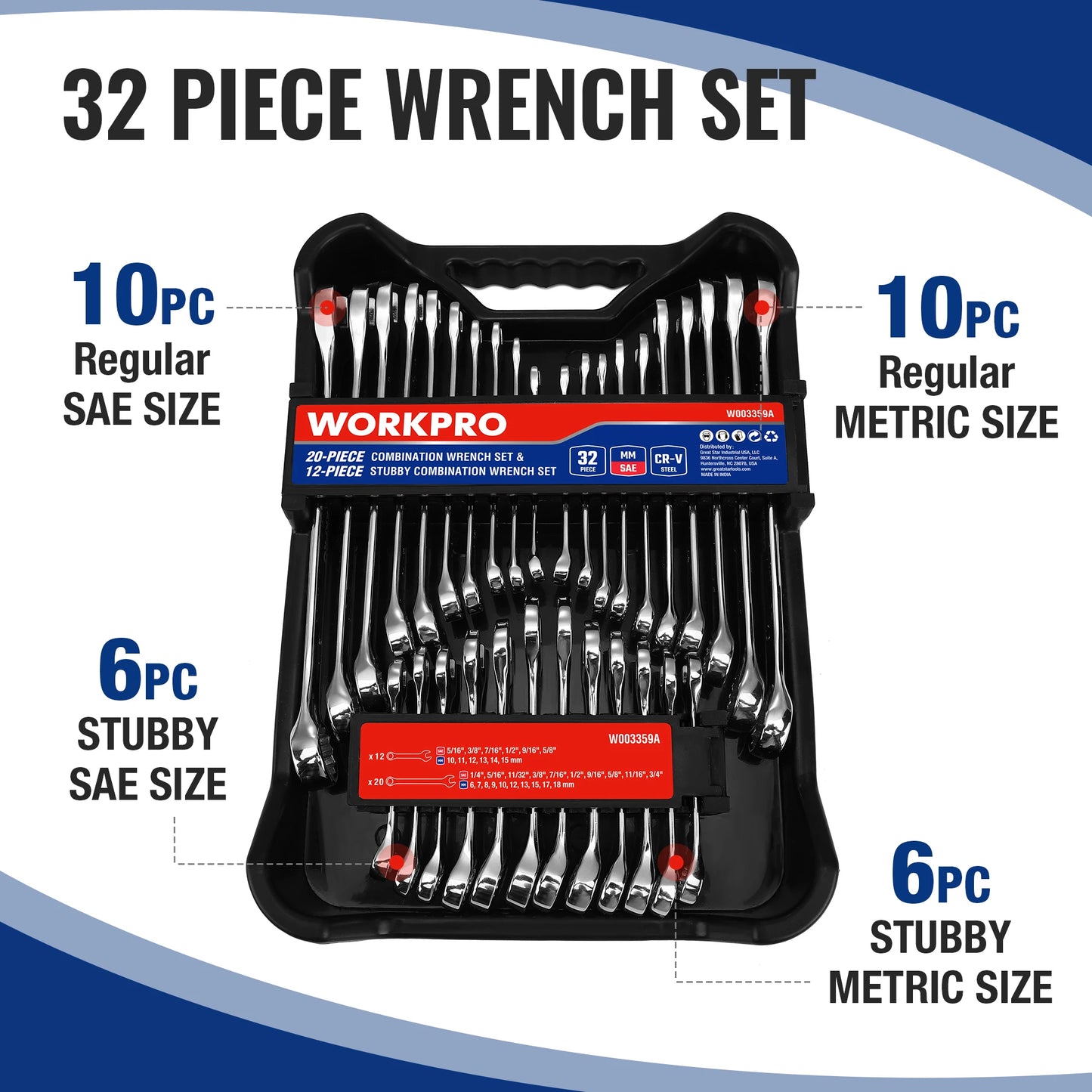 32-Piece SAE & Metric Combination Wrenches Set