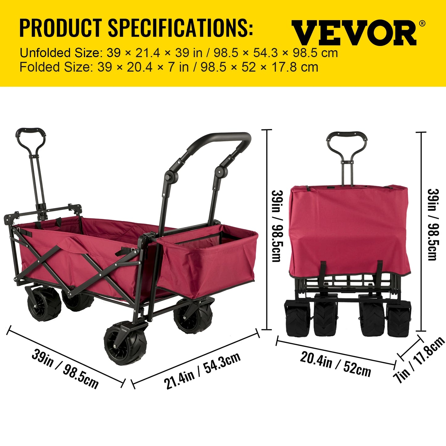 Folding Wagon Cart W/ Adjustable Handlebar