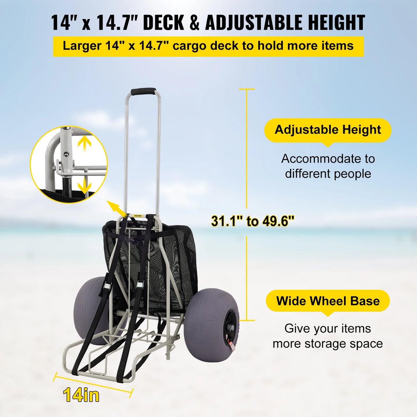 Beach Carts for the Sand w/ 12" TPU Balloon Wheels