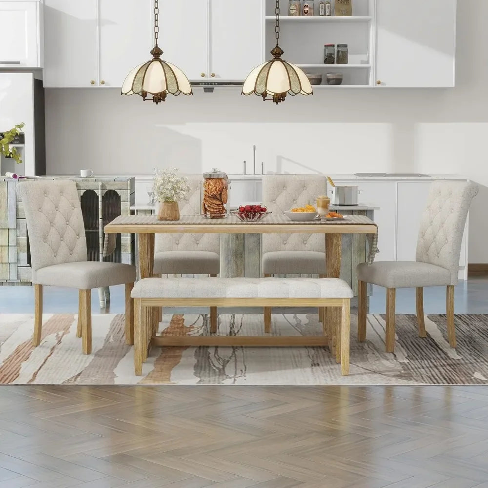 6 Piece Wooden Table Set with Bench