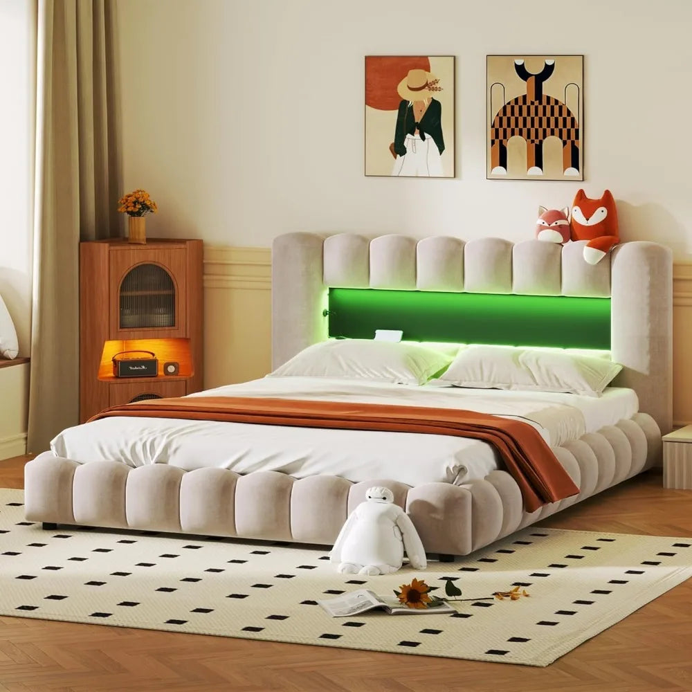 Upholstered Platform Bed with Unique Design