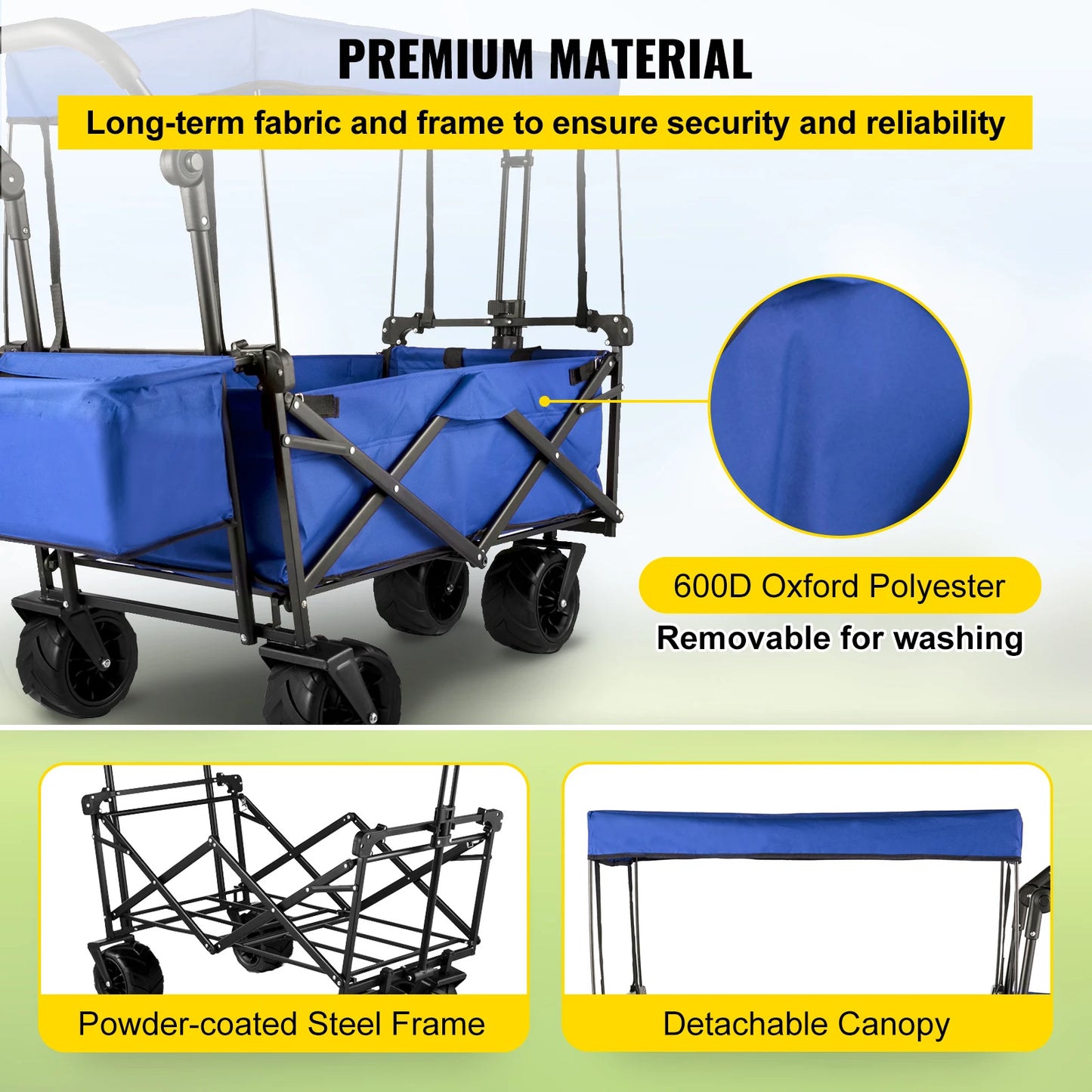 Folding Wagon Cart W/ Adjustable Handlebar