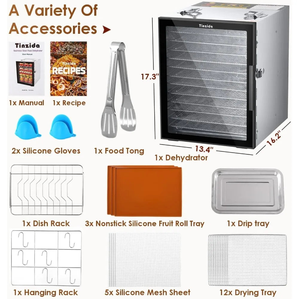 Food Dehydrator Machine, 12 Stainless Steel Trays