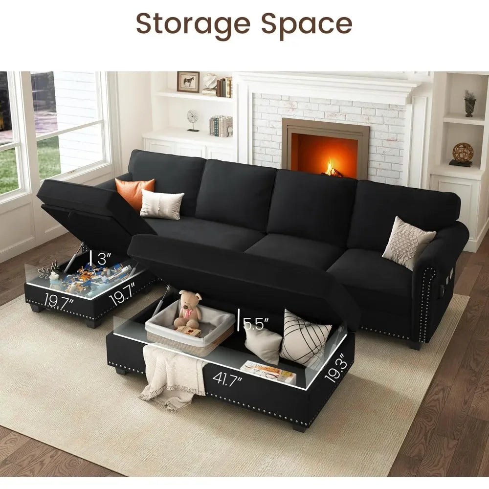Living Room Sofas with Storage Ottoman