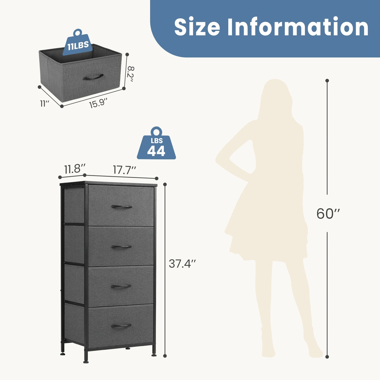 Dresser With 4 Fabric Drawers
