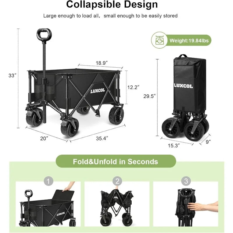 Collapsible Folding Wagon, Heavy Duty Utility Beach Wagon Cart